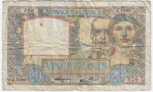 1942 france francs banknote - 1942,
